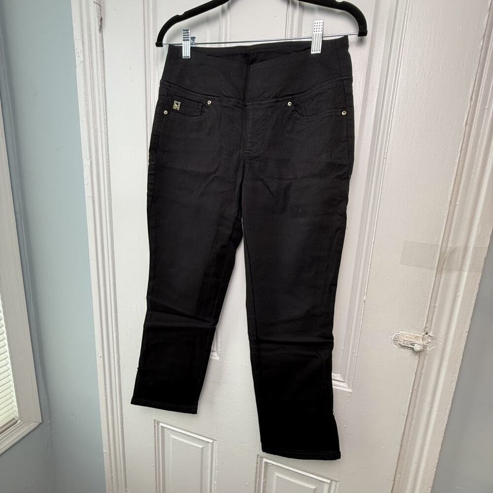 Belle by Kim Gravel Twill Ankle Slit Jeans Womens 6P Black NWOT